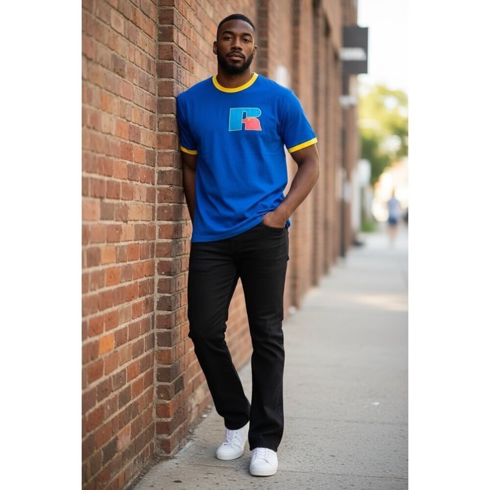 Russell Athletic Men's Blue & Yellow Shirt